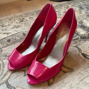 Aldo Shiny Bright Pink Peep Toe Heels - Size 6